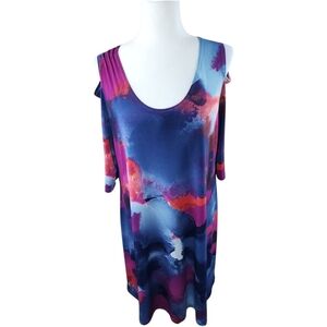 Clara Sunwoo Purple Watercolor Cold Shoulder Flowy Dress Size Large